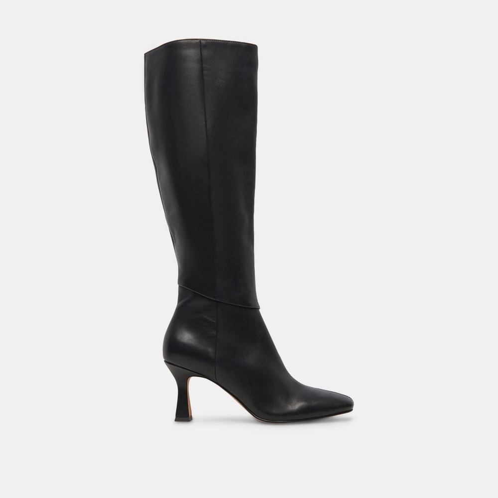 Dolce Vita Gyra Wide Calf Boots Black Leather, Size 8